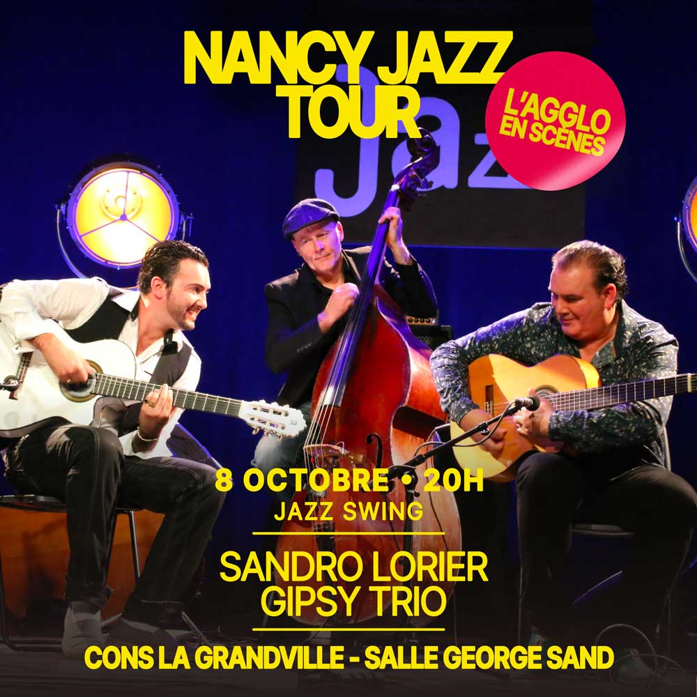 Affiche du concert Sandro Lorier Gipsy Trio (Jazz swing) — Jeudi 8 octobre à 20h, Salle George Sand, Cons-la-Grandville