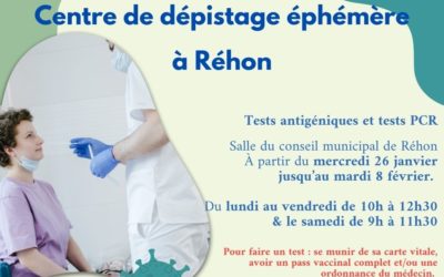 🔴 Rappel : centre de dépistage éphémère à Réhon jusqu’au 8 février